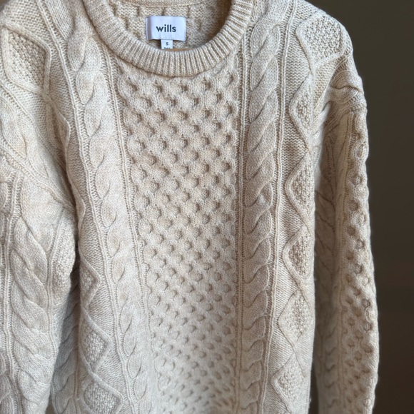 Wills 100% Wool Sweater Size S Cream Beige Cable Knit Men’s - Picture 15 of 15